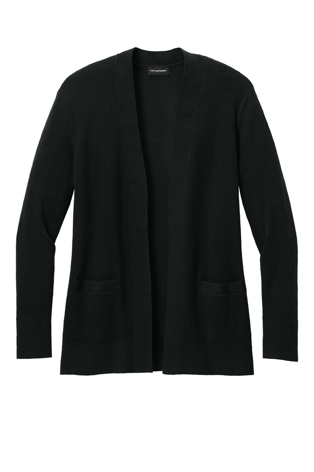 Port Authority LSW2890 Womens Easy Care Open Front Long Sleeve Cardigan Sweater w/ Pockets Deep Black Flat Front
