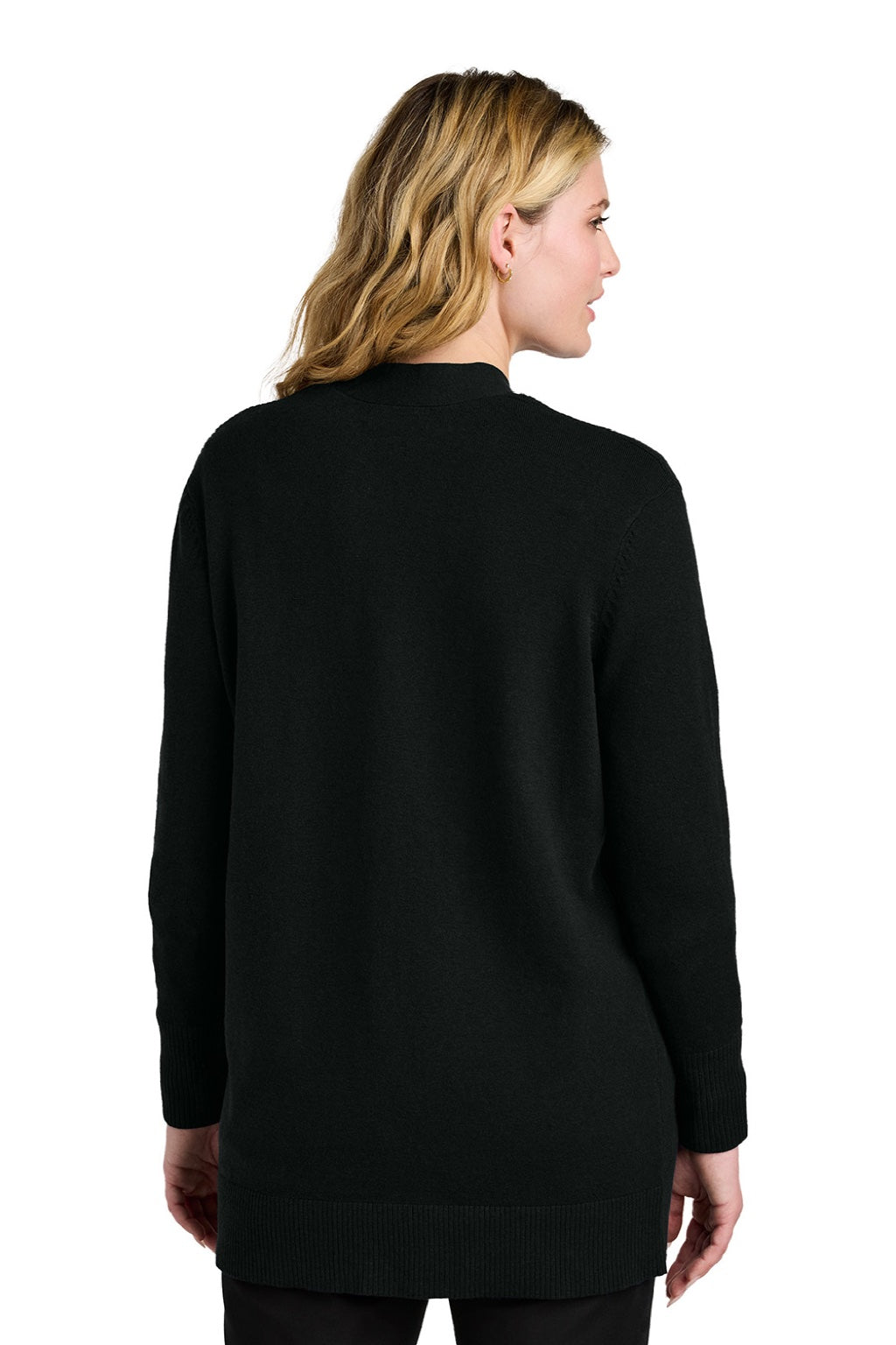 Port Authority LSW2890 Womens Easy Care Open Front Long Sleeve Cardigan Sweater w/ Pockets Deep Black Model Back