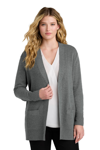 Port Authority LSW2890 Womens Easy Care Open Front Long Sleeve Cardigan Sweater w/ Pockets Heather Medium Grey Model Front