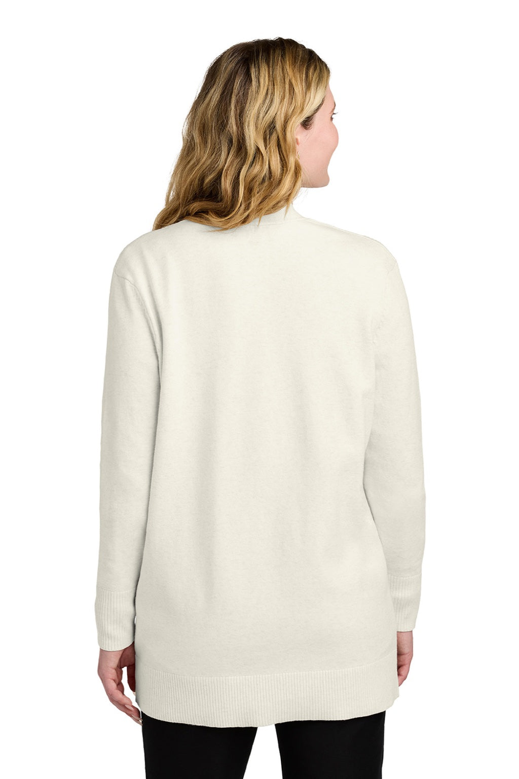 Port Authority LSW2890 Womens Easy Care Open Front Long Sleeve Cardigan Sweater w/ Pockets Heather Oatmeal Model Back