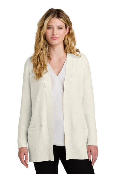 Port Authority LSW2890 Womens Easy Care Open Front Long Sleeve Cardigan Sweater w/ Pockets Heather Oatmeal Model Front