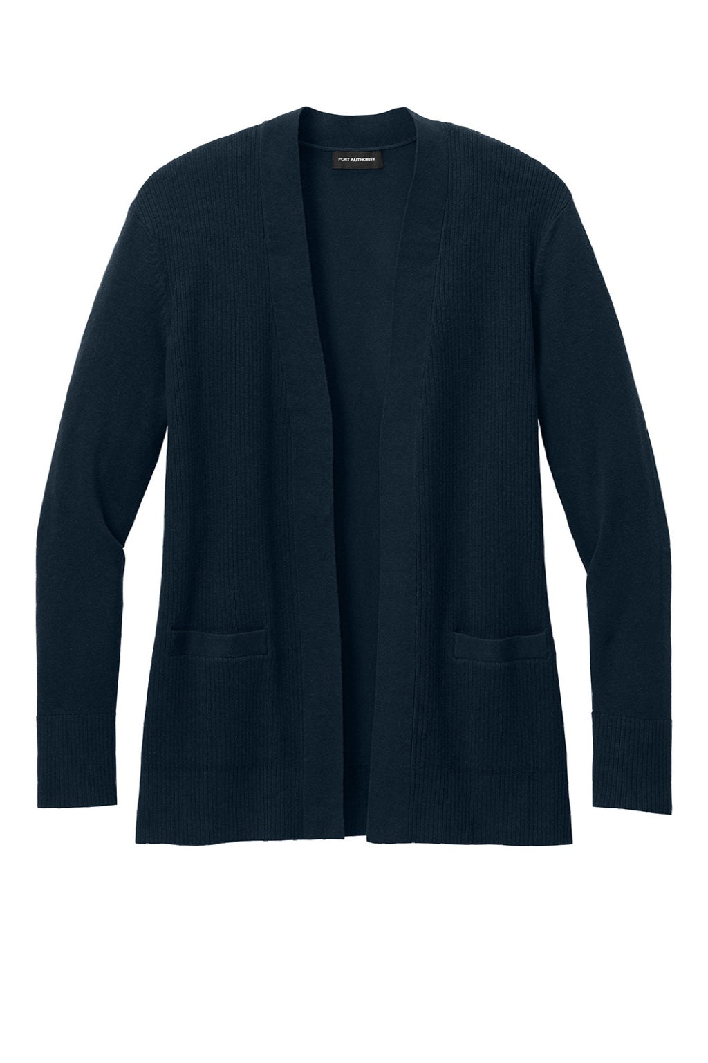 Port Authority LSW2890 Womens Easy Care Open Front Long Sleeve Cardigan Sweater w/ Pockets River Navy Blue Flat Front