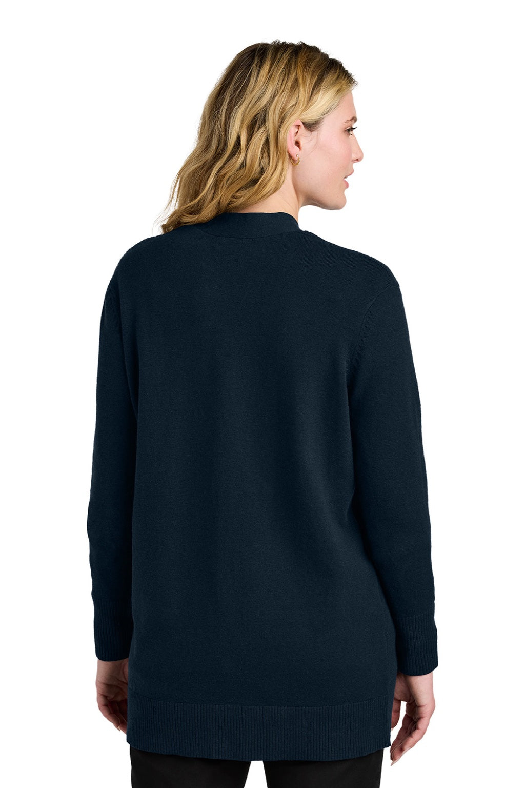 Port Authority LSW2890 Womens Easy Care Open Front Long Sleeve Cardigan Sweater w/ Pockets River Navy Blue Model Back