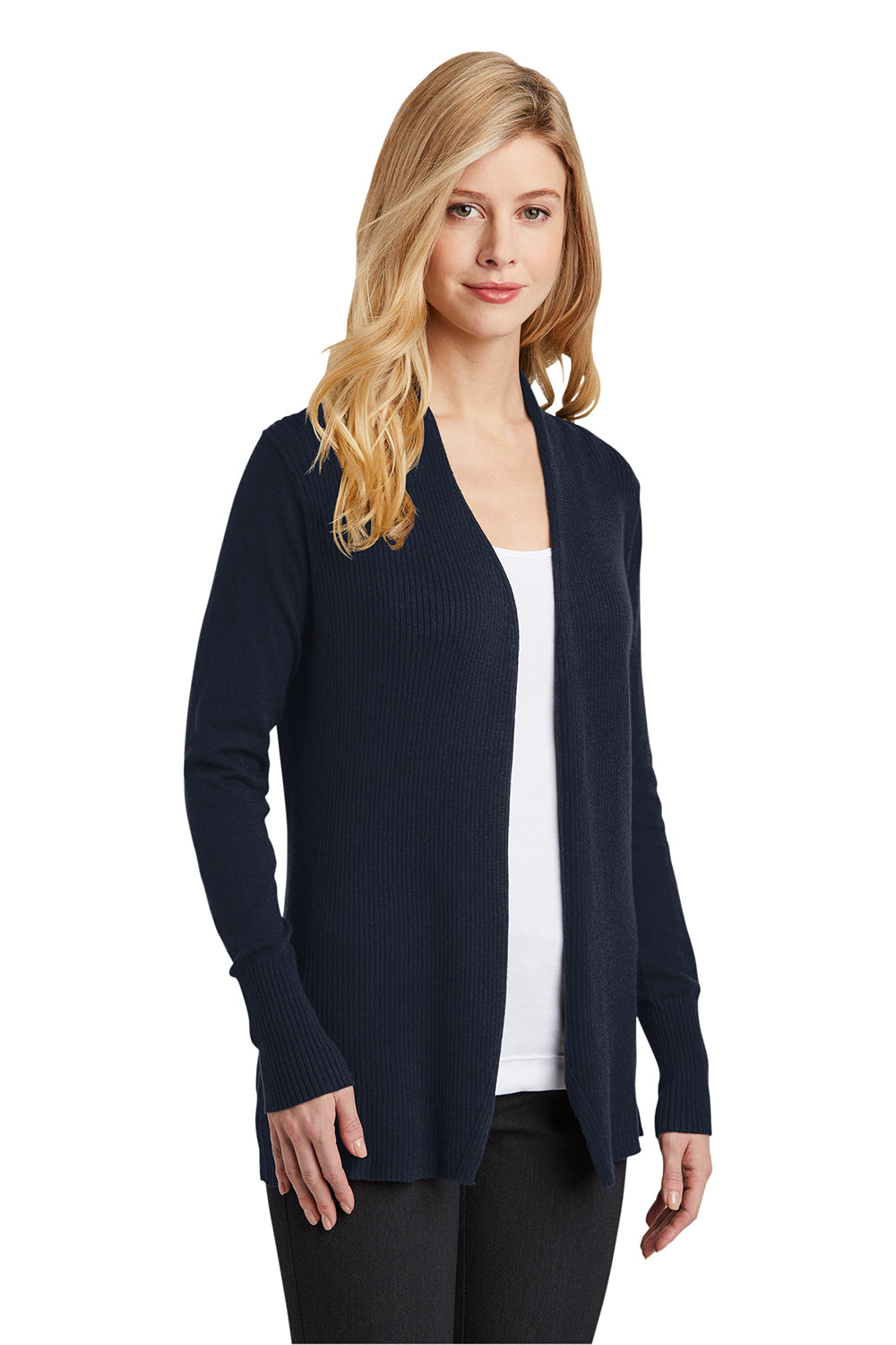 Port Authority LSW289 Womens Long Sleeve Cardigan Sweater Navy Blue Model 3q