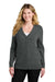 Port Authority LSW4150 Womens Easy Care Button Front Long Sleeve Cardigan Sweater w/ Pockets Heather Charcoal Grey Model Front