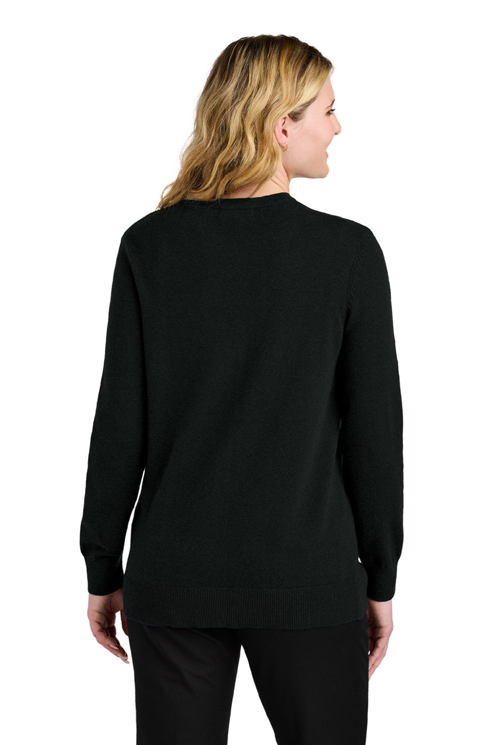 Port Authority LSW4150 Womens Easy Care Button Front Long Sleeve Cardigan Sweater w/ Pockets Deep Black Model Back
