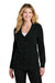 Port Authority LSW4150 Womens Easy Care Button Front Long Sleeve Cardigan Sweater w/ Pockets Deep Black Model Front