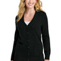 Port Authority Womens Easy Care Button Front Long Sleeve Cardigan Sweater w/ Pockets - Deep Black