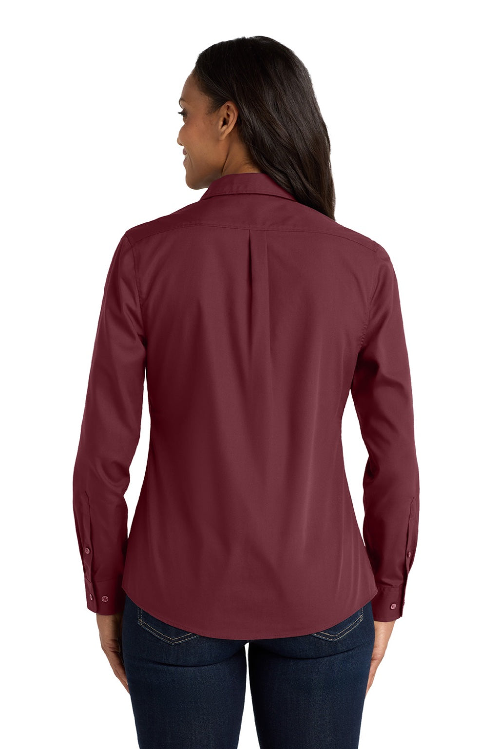 Port Authority LW100 Womens Carefree Stain Resistant Long Sleeve Button Down Shirt Burgundy Model Back