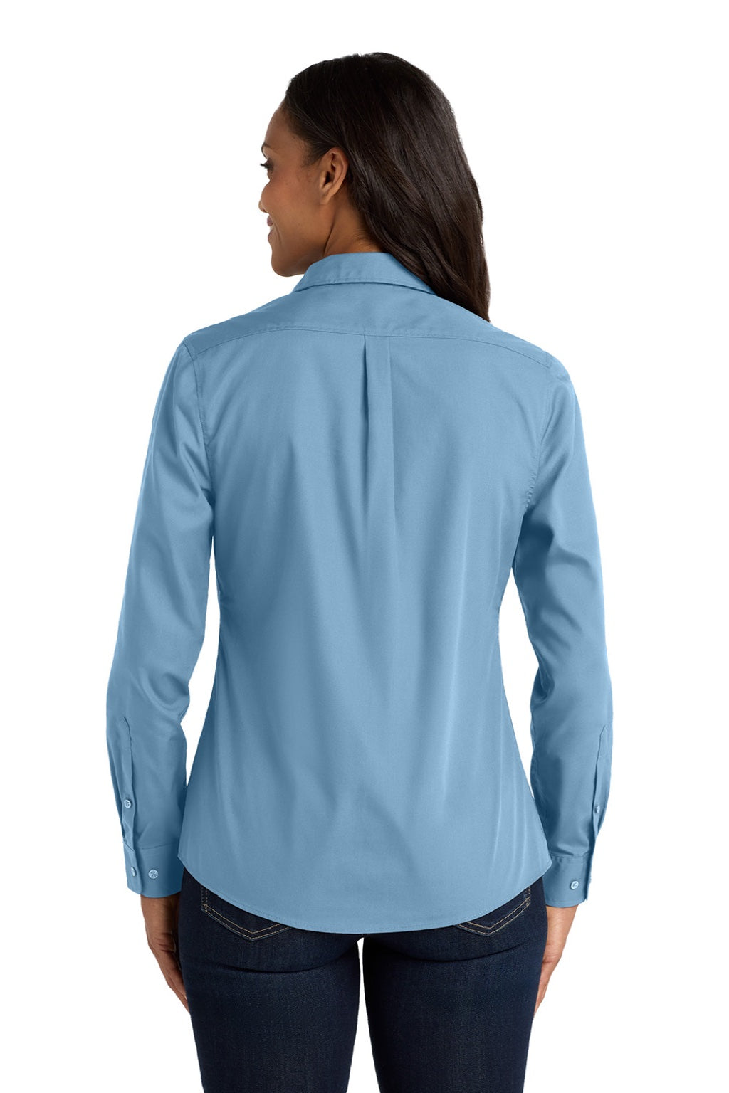 Port Authority LW100 Womens Carefree Stain Resistant Long Sleeve Button Down Shirt Carolina Blue Model Back