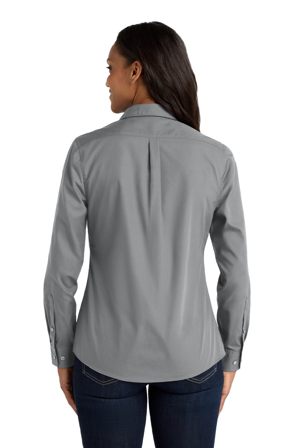 Port Authority LW100 Womens Carefree Stain Resistant Long Sleeve Button Down Shirt Gusty Grey Model Back