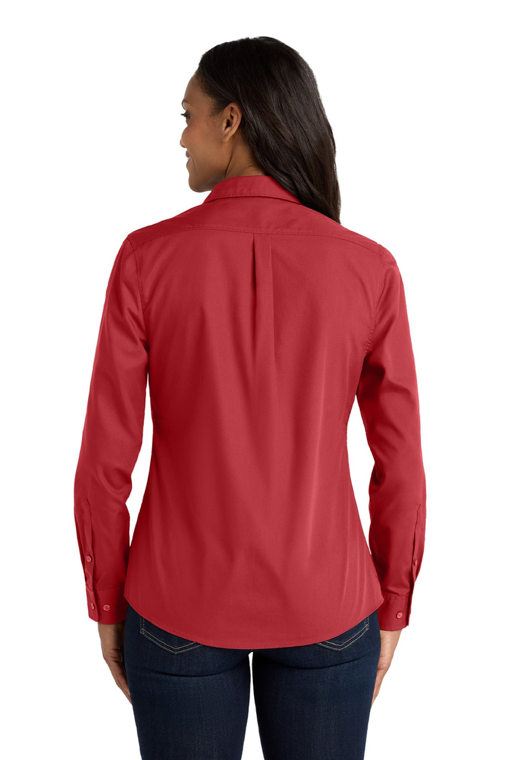 Port Authority LW100 Womens Carefree Stain Resistant Long Sleeve Button Down Shirt Rich Red Model Back