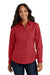Port Authority LW100 Womens Carefree Stain Resistant Long Sleeve Button Down Shirt Rich Red Model Front
