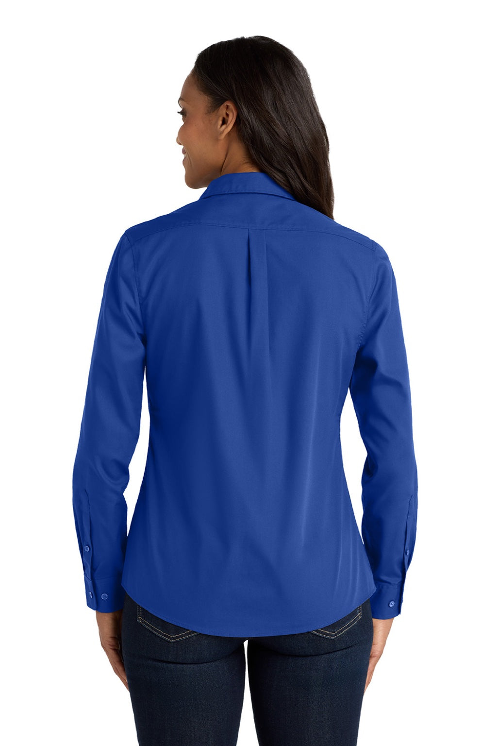Port Authority LW100 Womens Carefree Stain Resistant Long Sleeve Button Down Shirt True Royal Blue Model Back
