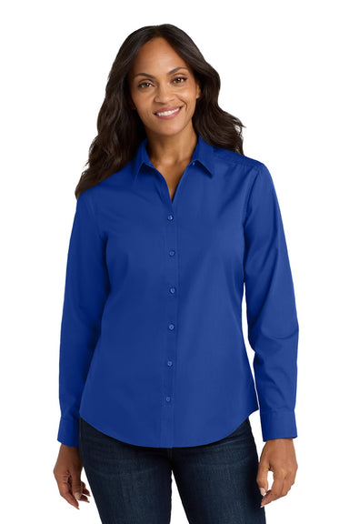 Port Authority LW100 Womens Carefree Stain Resistant Long Sleeve Button Down Shirt True Royal Blue Model Front