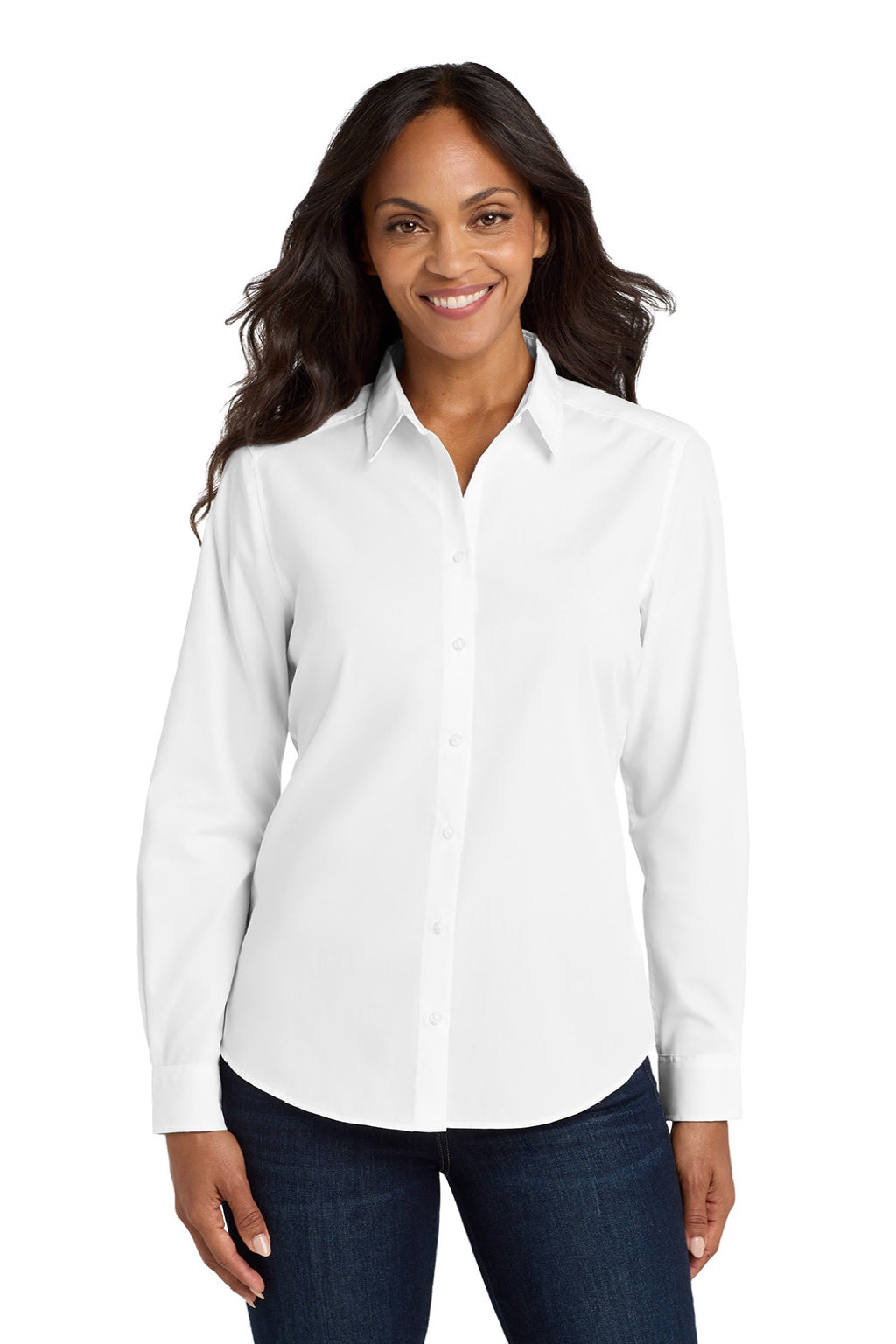 Port Authority Womens Carefree Stain Resistant Long Sleeve Button Down Shirt White