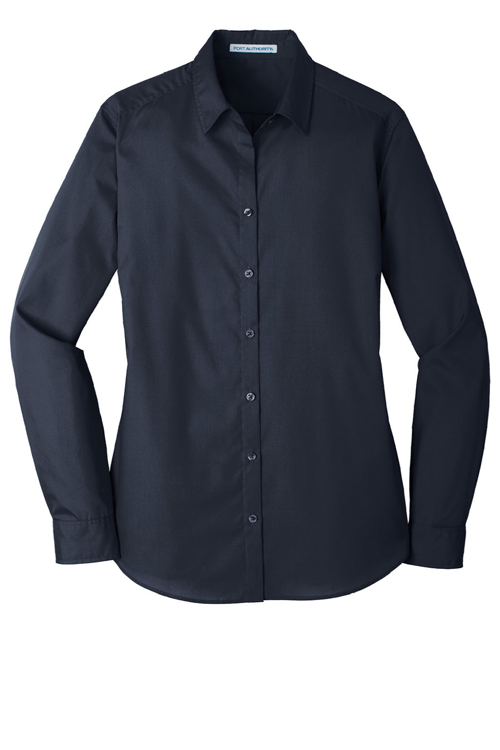 Port Authority LW100 Womens Carefree Stain Resistant Long Sleeve Button Down Shirt River Navy Blue Flat Front