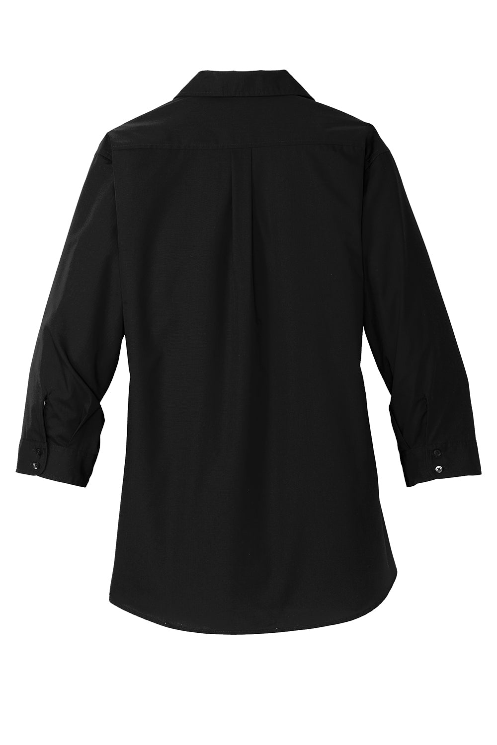 Port Authority LW102 Womens Carefree Stain Resistant 3/4 Sleeve Button Down Shirt Deep Black Flat Back