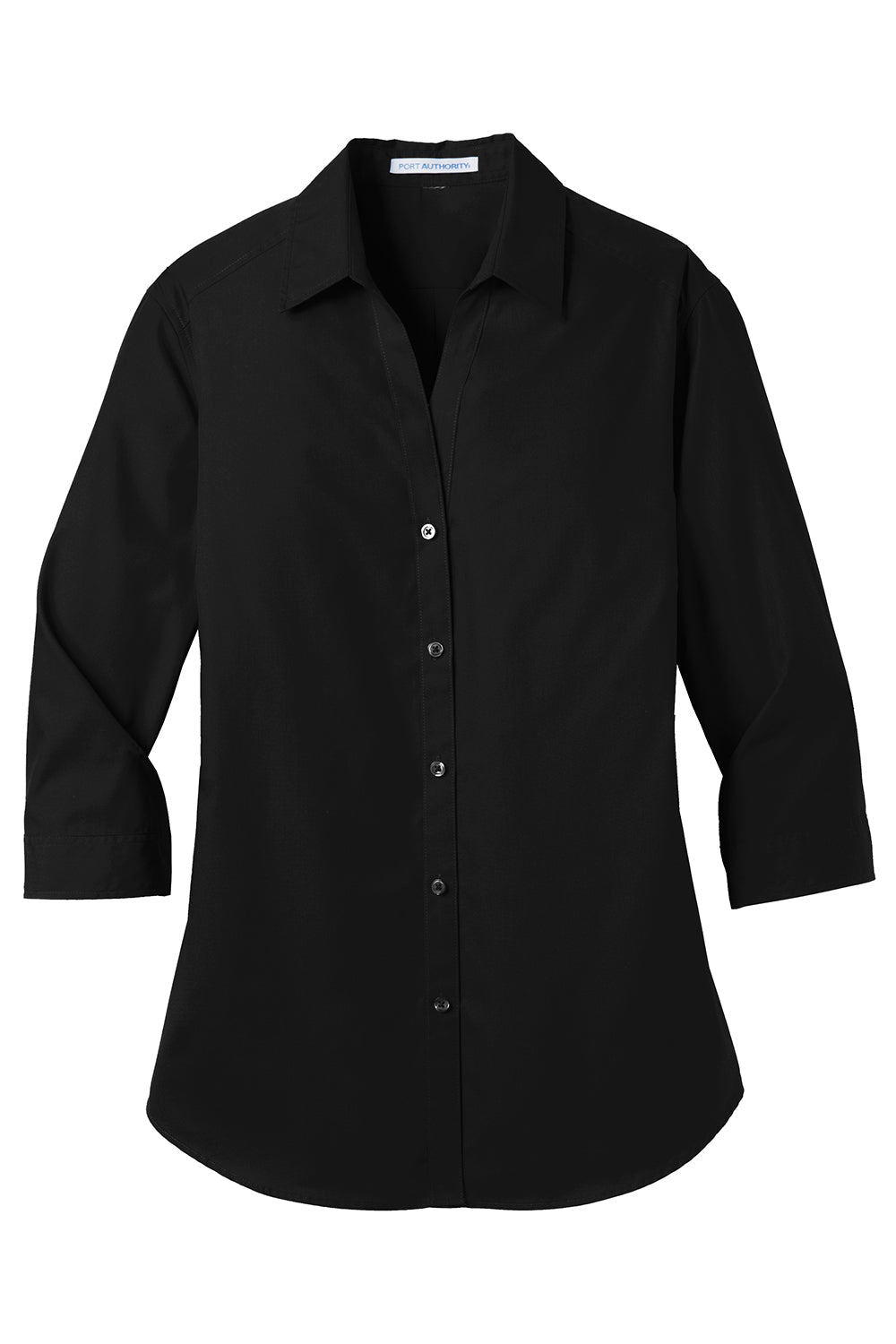 Port Authority LW102 Womens Carefree Stain Resistant 3/4 Sleeve Button Down Shirt Deep Black Flat Front