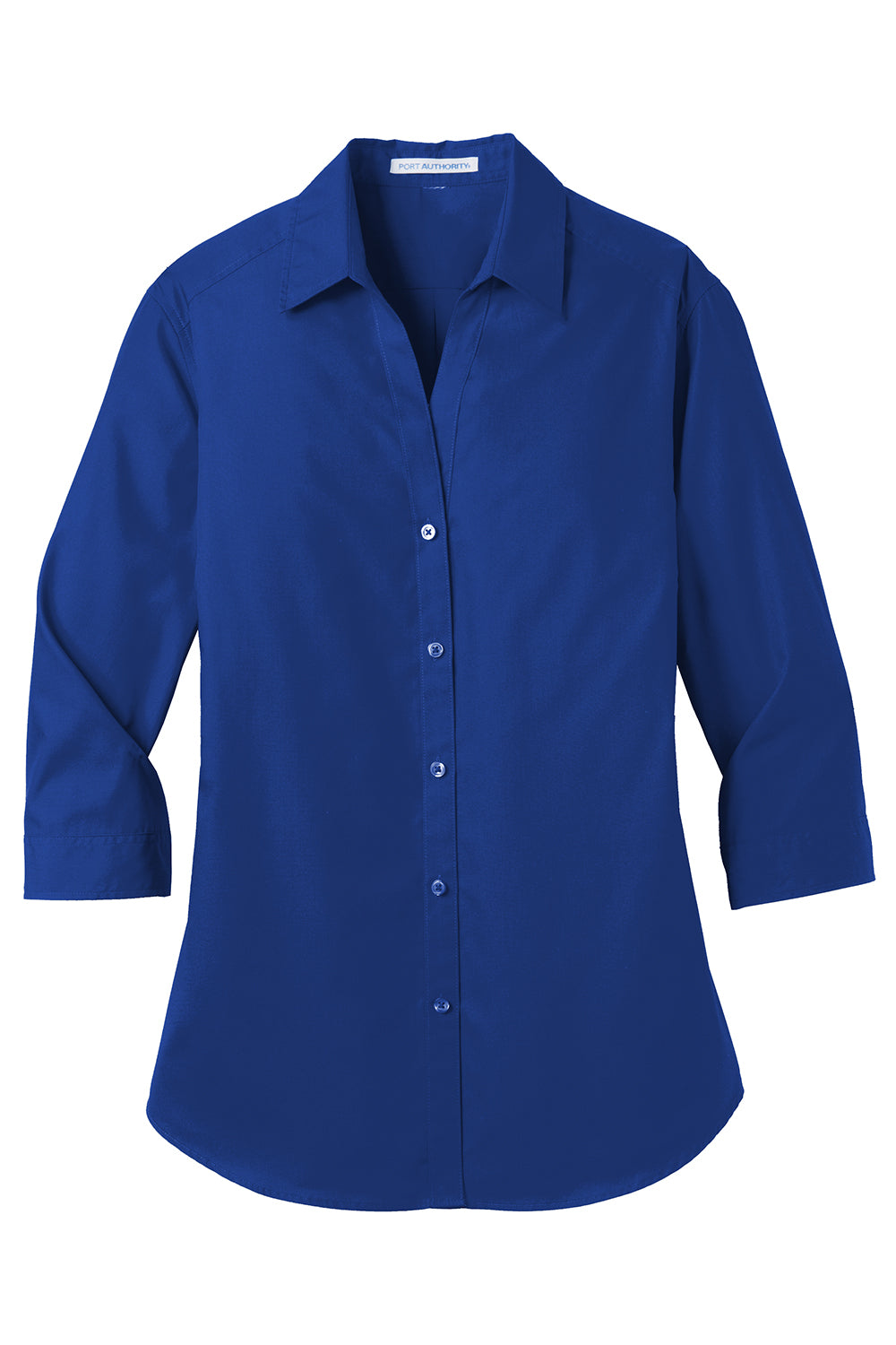 Port Authority LW102 Womens Carefree Stain Resistant 3/4 Sleeve Button Down Shirt True Royal Blue Flat Front