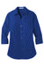Port Authority LW102 Womens Carefree Stain Resistant 3/4 Sleeve Button Down Shirt True Royal Blue Flat Front