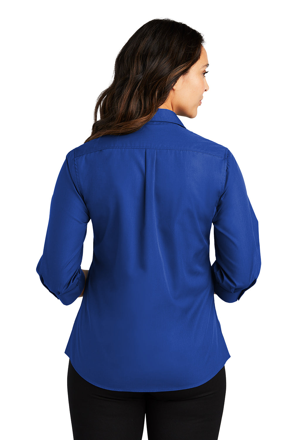 Port Authority LW102 Womens Carefree Stain Resistant 3/4 Sleeve Button Down Shirt True Royal Blue Model Back