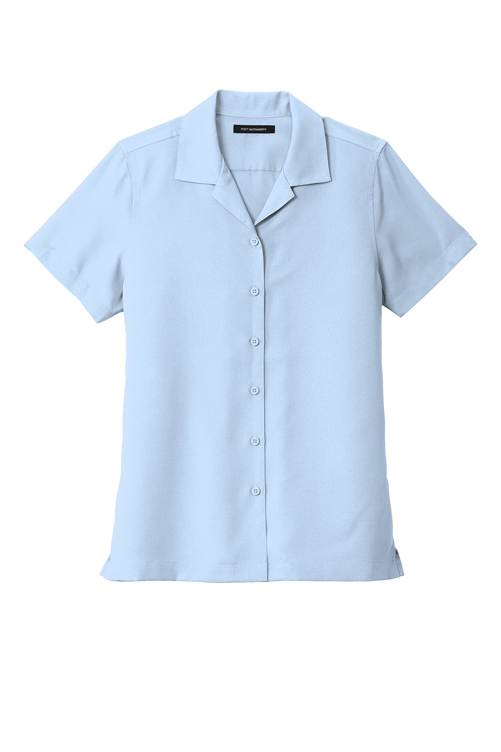 Port Authority LW400 Womens Performance Moisture Wicking Short Sleeve Button Down Camp Shirt Cloud Blue Flat Front