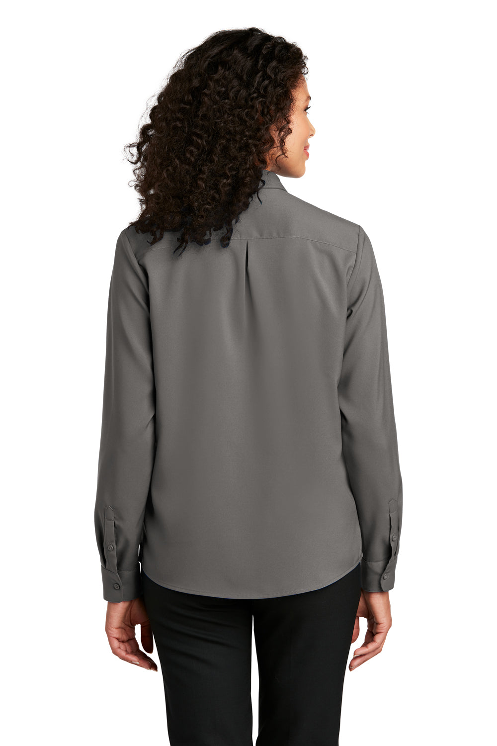 Port Authority LW401 Womens Performance Moisture Wicking Long Sleeve Button Down Shirt Graphite Grey Model Back