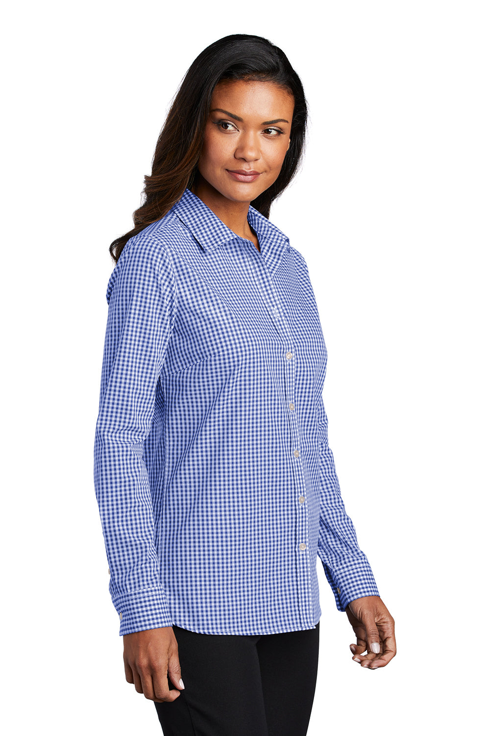 Port Authority LW644 Ladies Broadcloth Gingham Easy Care Shirt - True Royal/ White, XL Port Authority LW644 Ladies Broadcloth Gingham Easy Care Shirt - True Royal/ White, XL