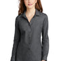 Port Authority Womens Pincheck Wrinkle Resistant Long Sleeve Button Down Shirt - Black/Steel Grey - Closeout