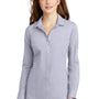 Port Authority Womens Pincheck Wrinkle Resistant Long Sleeve Button Down Shirt - Gusty Grey/White - Closeout