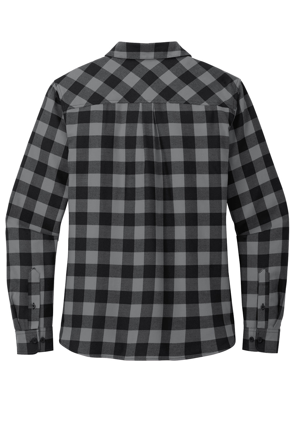 Port Authority LW669 Womens Plaid Flannel Long Sleeve Button Down Shirt w/ Double Pockets Grey/Black Buffalo Flat Back