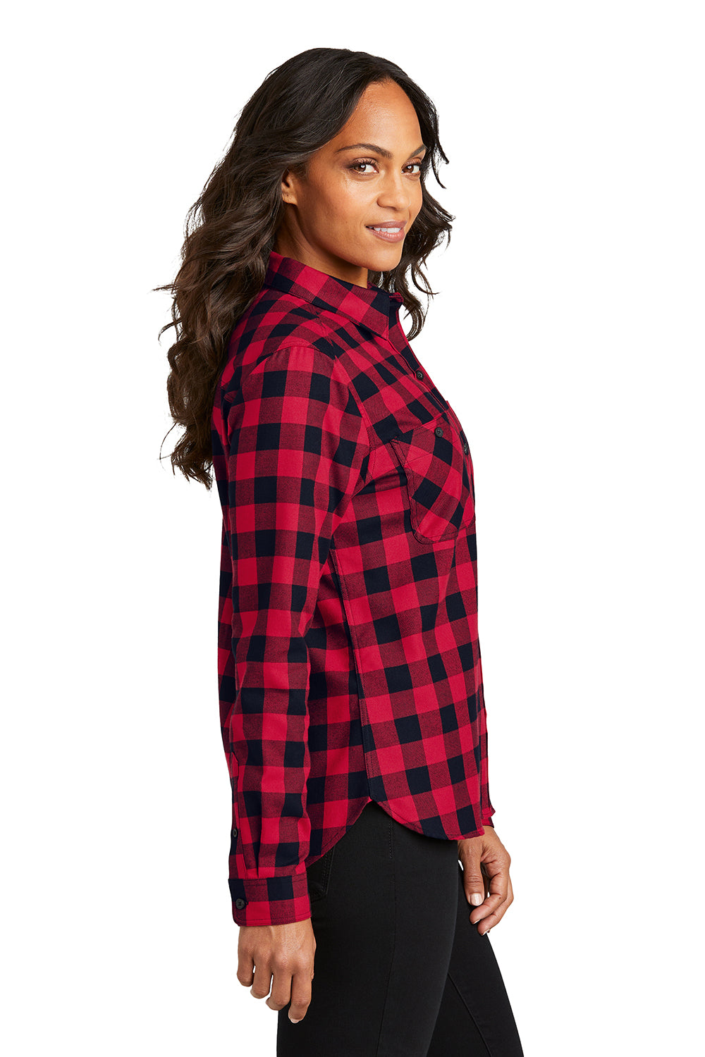 Port Authority LW669 Women's Plaid Flannel Shirt - Red Black Buffalo Check