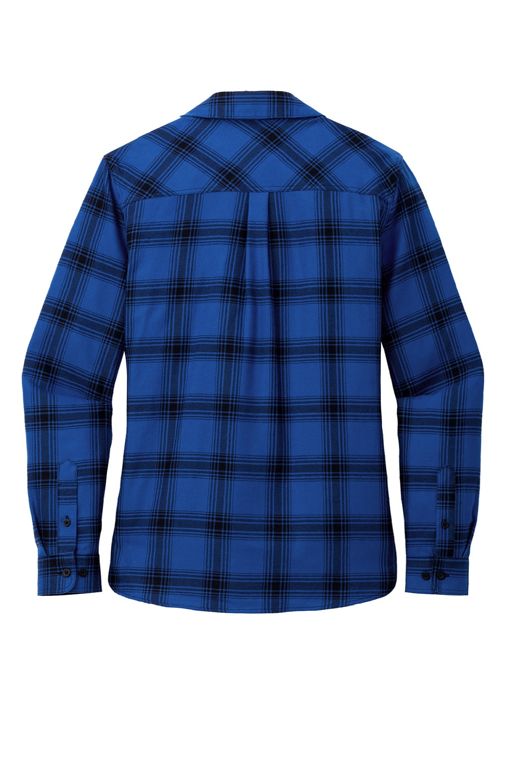 Port Authority LW669 Womens Plaid Flannel Long Sleeve Button Down Shirt w/ Double Pockets Royal Blue/Black Plaid Flat Back