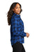 Port Authority LW669 Womens Plaid Flannel Long Sleeve Button Down Shirt w/ Double Pockets Royal Blue/Black Plaid Model Side