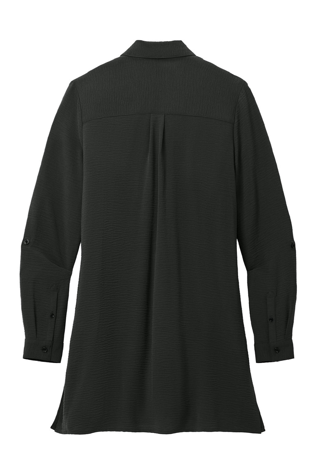 Port Authority LW715 Womens Textured Crepe Long Sleeve Long Body Button Down Tunic w/ Pockets Deep Black Flat Back