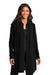 Port Authority LW715 Womens Textured Crepe Long Sleeve Long Body Button Down Tunic w/ Pockets Deep Black Model Front