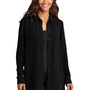Port Authority Womens Textured Crepe Long Sleeve Long Body Button Down Tunic w/ Pockets - Deep Black
