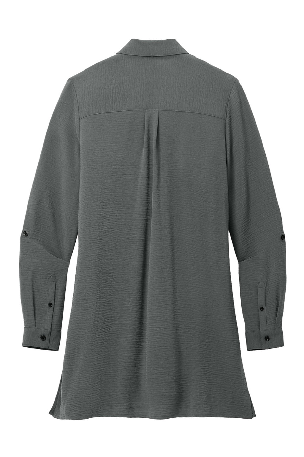 Port Authority LW715 Womens Textured Crepe Long Sleeve Long Body Button Down Tunic w/ Pockets Graphite Grey Flat Back