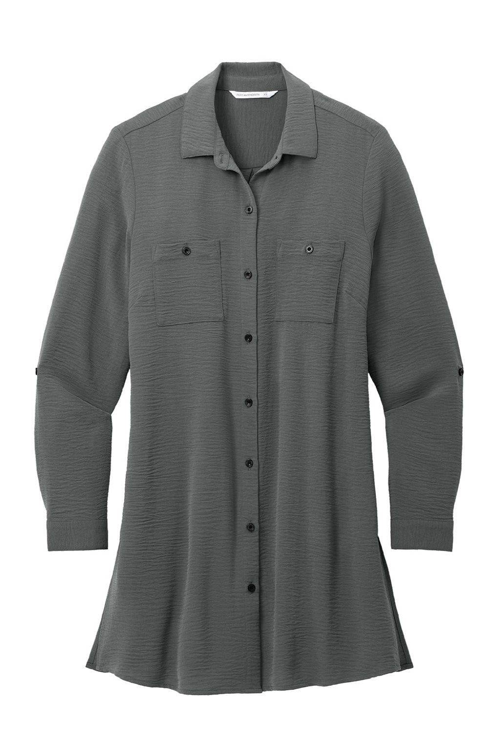 Port Authority LW715 Womens Textured Crepe Long Sleeve Long Body Button Down Tunic w/ Pockets Graphite Grey Flat Front