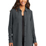 Port Authority Womens Textured Crepe Long Sleeve Long Body Button Down Tunic w/ Pockets - Graphite Grey