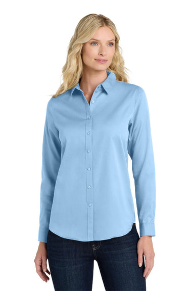 Port Authority LW808 Womens SuperPro Wrinkle Resistant React Long Sleeve Button Down Shirt Cloud Blue Model Front