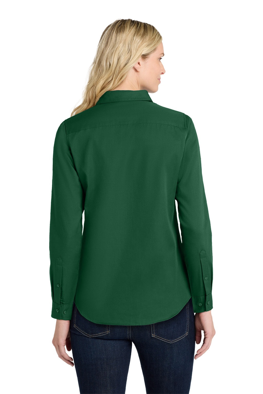 Port Authority LW808 Womens SuperPro Wrinkle Resistant React Long Sleeve Button Down Shirt Dark Green Model Back