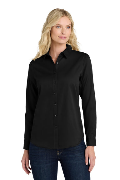 Port Authority LW808 Womens SuperPro Wrinkle Resistant React Long Sleeve Button Down Shirt Deep Black Model Front