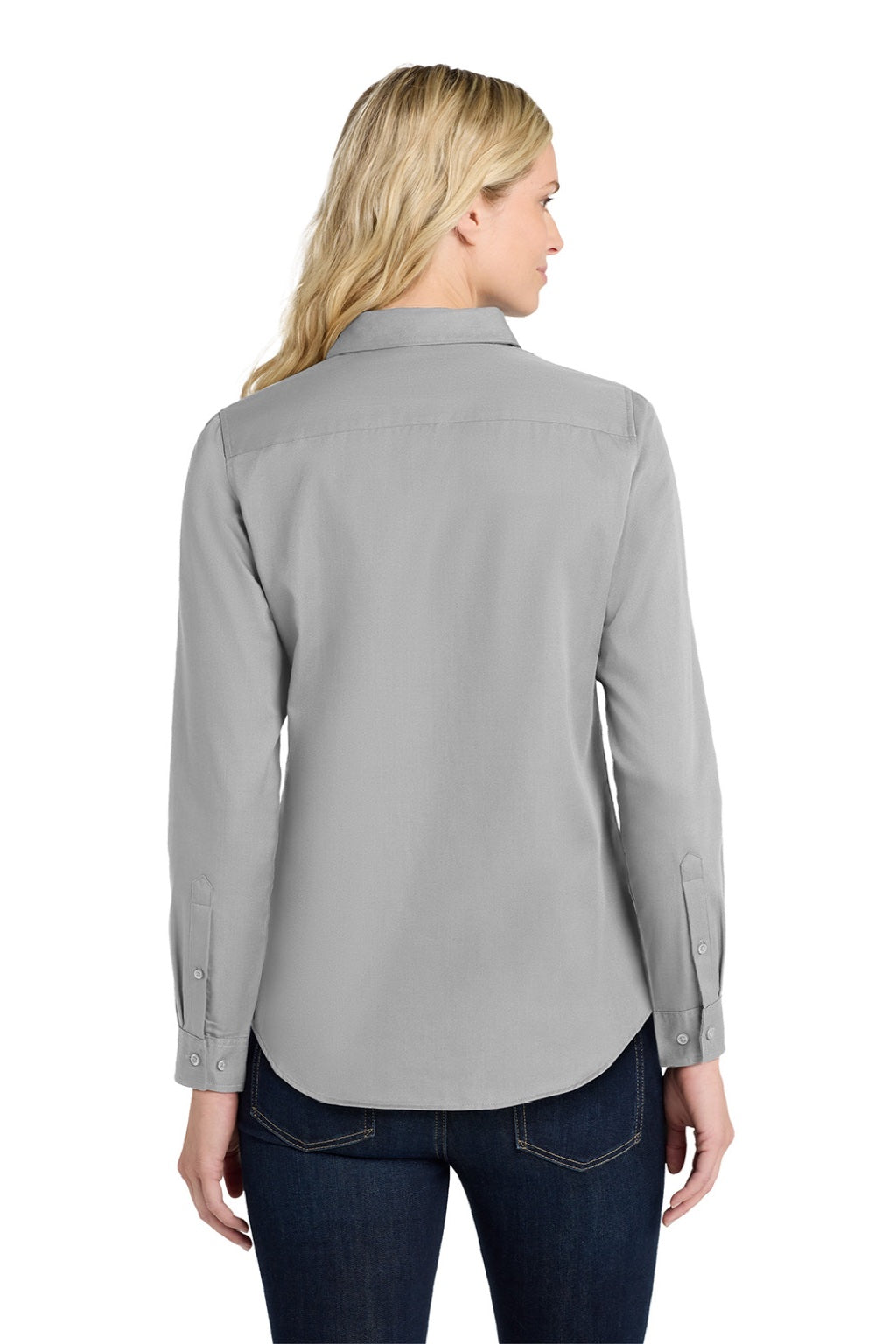 Port Authority LW808 Womens SuperPro Wrinkle Resistant React Long Sleeve Button Down Shirt Gusty Grey Model Back