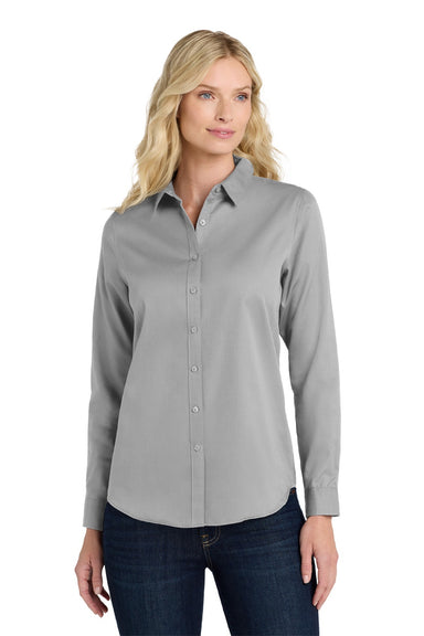 Port Authority LW808 Womens SuperPro Wrinkle Resistant React Long Sleeve Button Down Shirt Gusty Grey Model Front