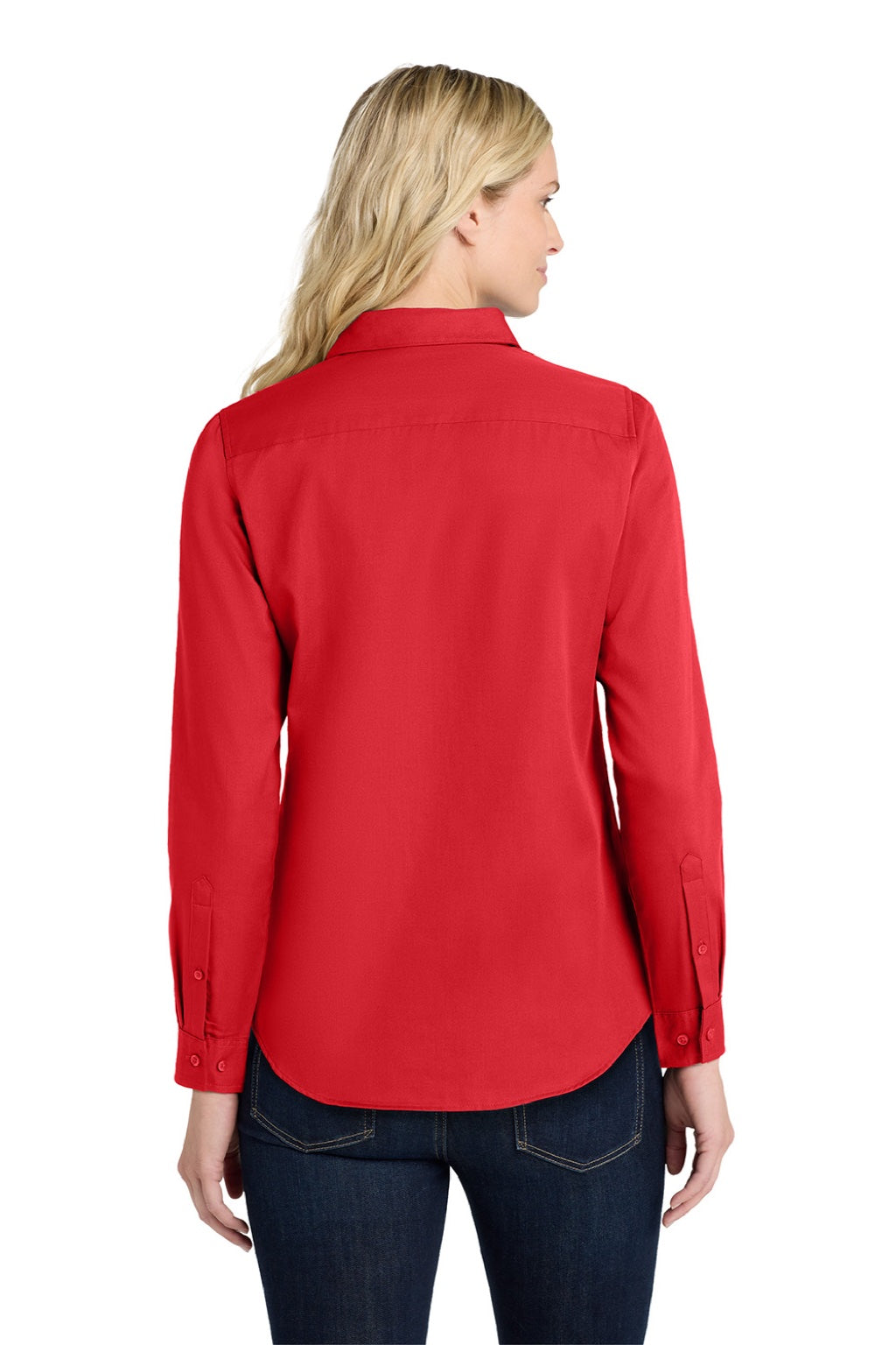Port Authority LW808 Womens SuperPro Wrinkle Resistant React Long Sleeve Button Down Shirt Rich Red Model Back