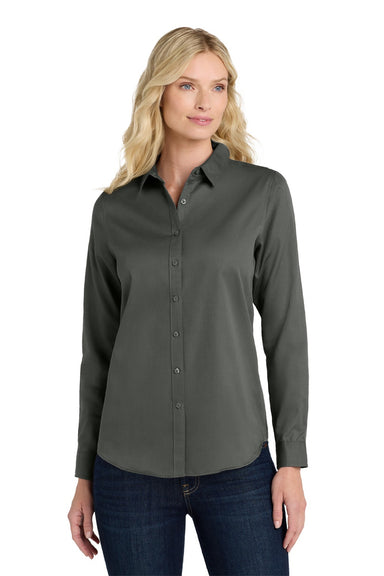 Port Authority LW808 Womens SuperPro Wrinkle Resistant React Long Sleeve Button Down Shirt Storm Grey Model Front