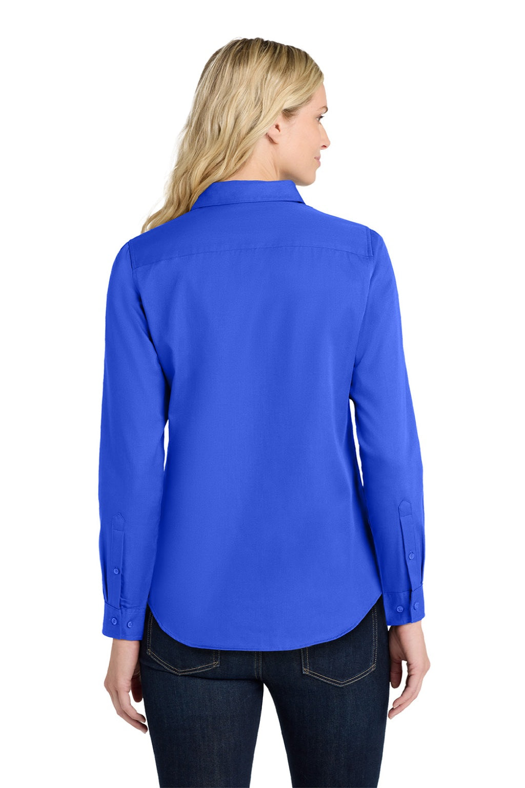 Port Authority LW808 Womens SuperPro Wrinkle Resistant React Long Sleeve Button Down Shirt True Royal Blue Model Back