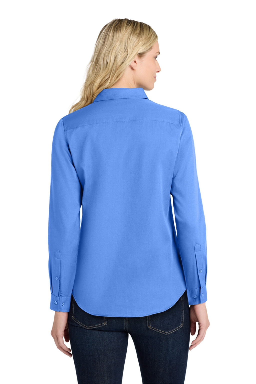 Port Authority LW808 Womens SuperPro Wrinkle Resistant React Long Sleeve Button Down Shirt Ultramarine Blue Model Back